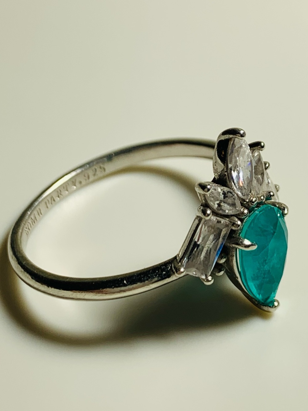 Sterling Silver Bomb Party Ring With Genuine Amazonite & CZ Stones (Size 10-11)